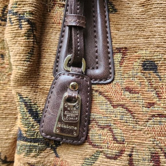 VINTAGE Golden Threaded Floral Tapestry & Leather Large Liz Claiborne Hand Bag - Picture 6 of 17